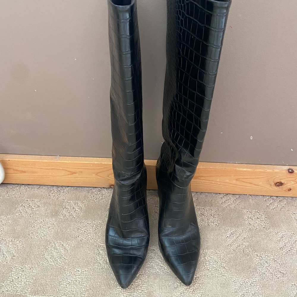 Black Mango faux leather Crocodile Pattern Knee-High Boots